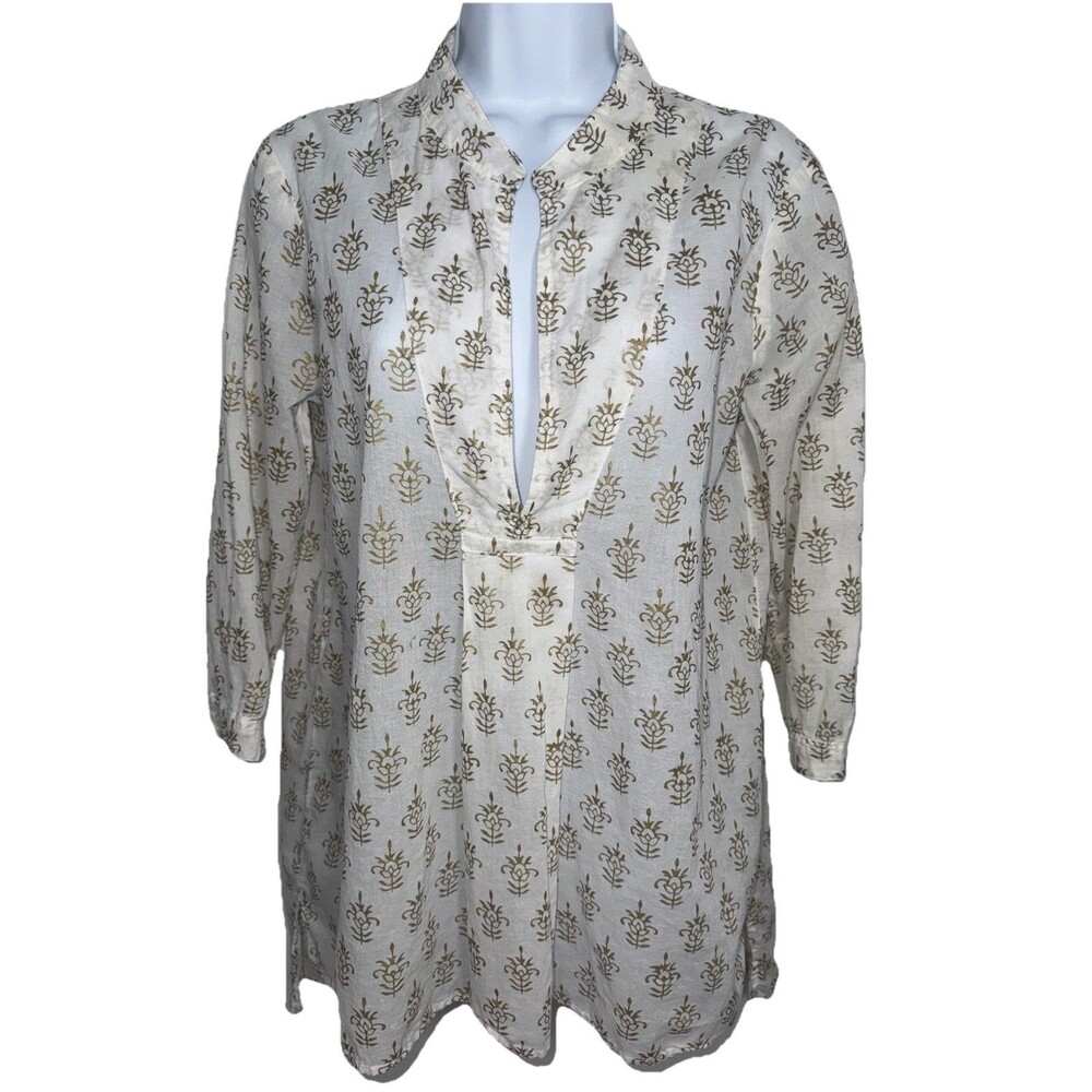 CP Shades White Cotton Tunic Quiet Luxury Boho Lagenlook Beach Women X-Small USA